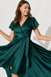 Emerald Satin Maxi Dress